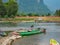 Unacquainted tourist with beautiful scenery view of namsong river at vangvieng city Laos.