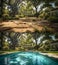 Before and After of An Unattended Mediocre Back Yard to A Beautiful Yard with a Swimming Pool. Generative AI