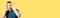 Unbelievable bad terrible news! Unhappy shocked panic man, yellow background. Emotions, unsuccess. Excited male model. Copy space