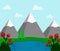 Unbelievable mountain landscape. Vector illustration. Exciting view. A great mountain is surrounded river