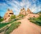 Unbelievable summer view of Cappadocia. Splendid morning in Uchisar Castle neighborhood. Bright outdoor scene of Uchisar village,