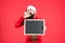 Unbelievable. Winter announcement. Winter event. Winter holidays. Santa Claus hat with advertisement. Chalkboard for