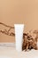 Unbranded flacon with moisturizing lotion in mockup style. Professional cosmetology and beauty concept. Copy space. Organic, eco-