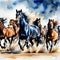 Unbridled Watercolor Drawing of a Herd of Wild Horses