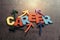 Uncertain career path opportunities concept by colorful wooden a