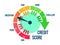 Uncertain credit score. Credit rating indicator in the form of an arrow of direction from bad to excellent. Credit score gauge