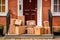 Unclaimed parcels at a front door created with generative AI technology