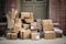Unclaimed parcels at a front door created with generative AI technology
