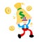 uncle sam america people pick gold money dollar bag cartoon doodle flat design vector illustration
