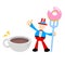 uncle sam america and sweet doughnut drink coffee cup cartoon doodle flat design vector illustration 