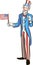 Uncle sam in full growth hold small american flag and pointing at you.