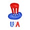 Uncle Sam hat on white background. Cylinder USA flag colors. National Patriotic cap in America independence day