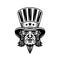 Uncle Sam head vector, man in cylinder hat with goatee beard. Illustration in black and white style isolated on white