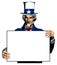 Uncle Sam holding a sign