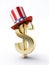 Uncle Sam`s hat on dollar sign over white background