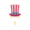 Uncle Sam in a striped hat. Patriotic American hero.