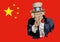 Uncle Sam symbolically pointing to Chinaâ€™s trade threat.