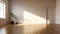 Uncluttered Elegance: Empty Wall and Wood Flooring Modern Living Room, Generative AI