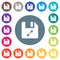 Uncompress file flat white icons on round color backgrounds