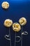 Uncooced italian pasta fettuccine. Pasta flowers on a classic blue background