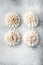 Uncooked Baozi chinese dumplings. Azian dumplings, in plastic tray, on gray stone background, top view flat lay, with copy space