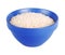 Uncooked basmati rice in a ceramic blue bowl