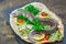 Uncooked eel fish, conger,parsley, salt and lemon - ingredients for cooking