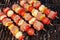 Uncooked Mixed Pork Meat And Vegetables Kebabs On The Grill