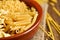 Uncooked pasta, such as ravioli, spaghetti or mostaccioli
