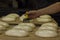 Uncooked Ramadan Bread;Pide ready for cook in the bakehouse.