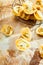 Uncooked savory Italian tortellini pasta