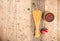 Uncooked spaghetti on wooden table . Topview of dried noodle