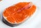 Uncooked steak of arctic char on dish close-up