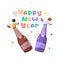 Uncork champagne Bottles showing concept flat sticker of happy new year event, new year party sticker