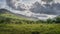 Uncultivated green meadows and fields in Molls Gap, MacGillycuddys Reeks mountains