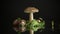Uncultivated organic forest mushrooms on black background