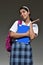 Undecided Colombian Student Teenager School Girl Wearing School Uniform With Notebook