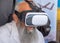 Undefined religious jewish person wear VR headset glasses