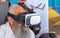 Undefined religious jewish person wear VR headset glasses