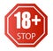 Under 18 years old prohibitory sign. for adults only. Number eighteen on a red background