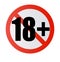 Under 18 years prohibition sign. adults only. Number eighteen in red crossed circle. symbols isolated on white