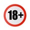 Under 18 years prohibition sign. adults only. Number eighteen in red crossed circle. symbols isolated on white