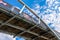 Under the bridge - steel-wooden bridge construction seen from be