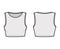 Under bust crop top technical fashion illustration with slim fit, crew neckline cotton-jersey tank. Flat camisole