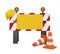 Under Construction Barrier, Traffic Cones and Safety Helmet