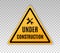 Under construction sign. Construct under banner. Signage danger. Warning caution. Board attract attention. Hammer, spanner. Yellow