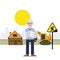 Under construction worker engineer, vector illustration. Conducting construction under guidance man in helmet. Object at