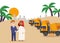 Under construsction, building agreement handshake vector illustration. Businessman partnership contract with arabian man