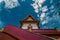 Under looking view pagoda with blue sky background