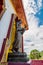 Under looking view pagoda with blue sky background